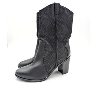 MIA Cindy Embossed Western Cowboy Boots Pointed Toe Women's Black Size US9M EU39